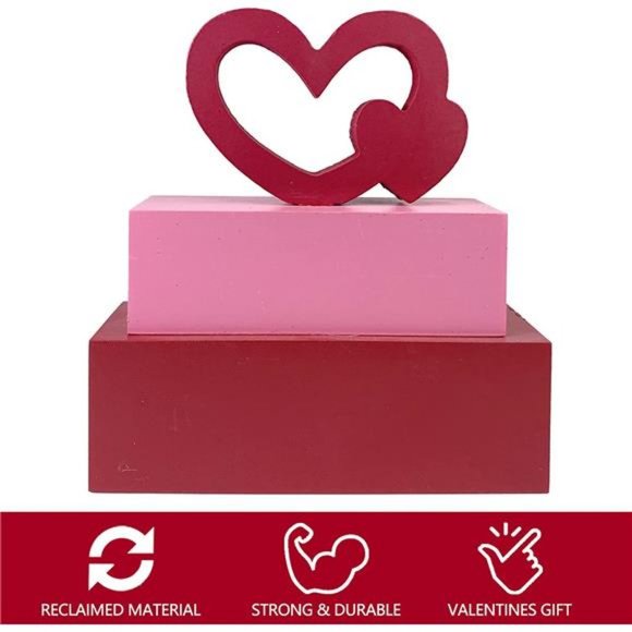Valentines Day Decor 3-Layered Pink Love Heart, Wooden Table Decorations - Picture 7 of 14